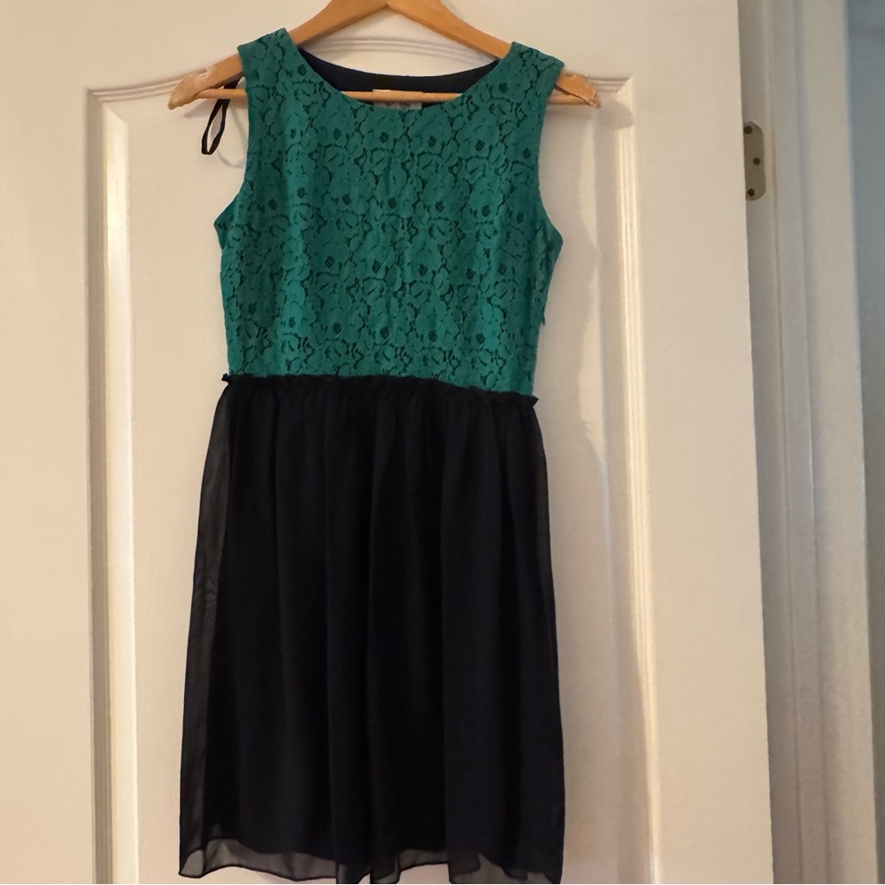 Sweet Storm Teal Lace Top with Black Skirt Dress